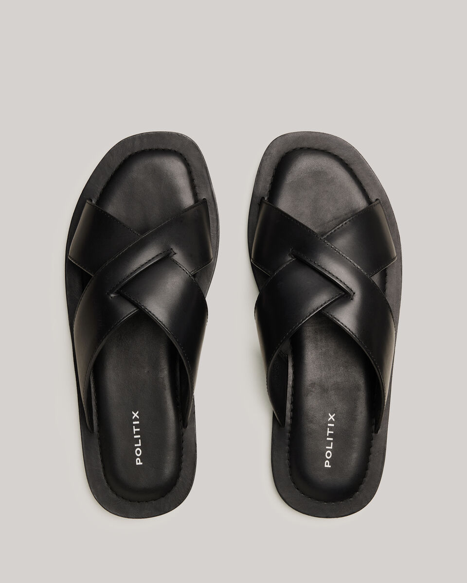 Leather Sandals, Black, hi-res